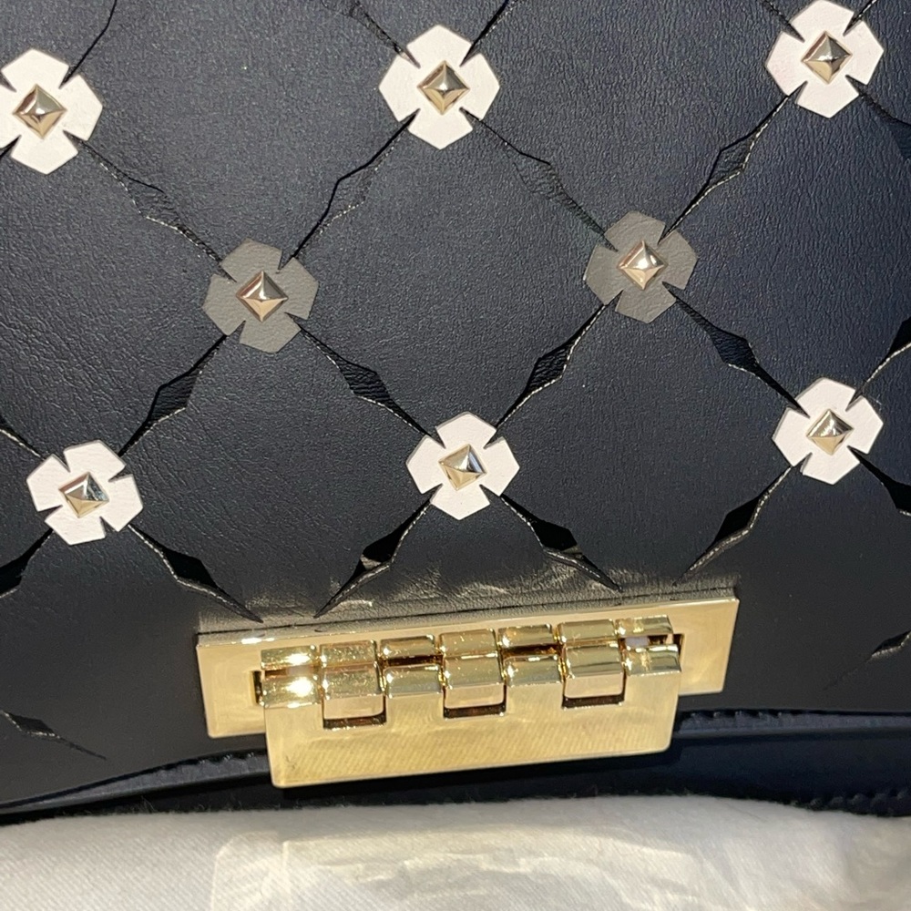 NEW WT Zac Zac Posen Eartha Medium Chain Shoulder Handbag Black Floral - Picture 3 of 13